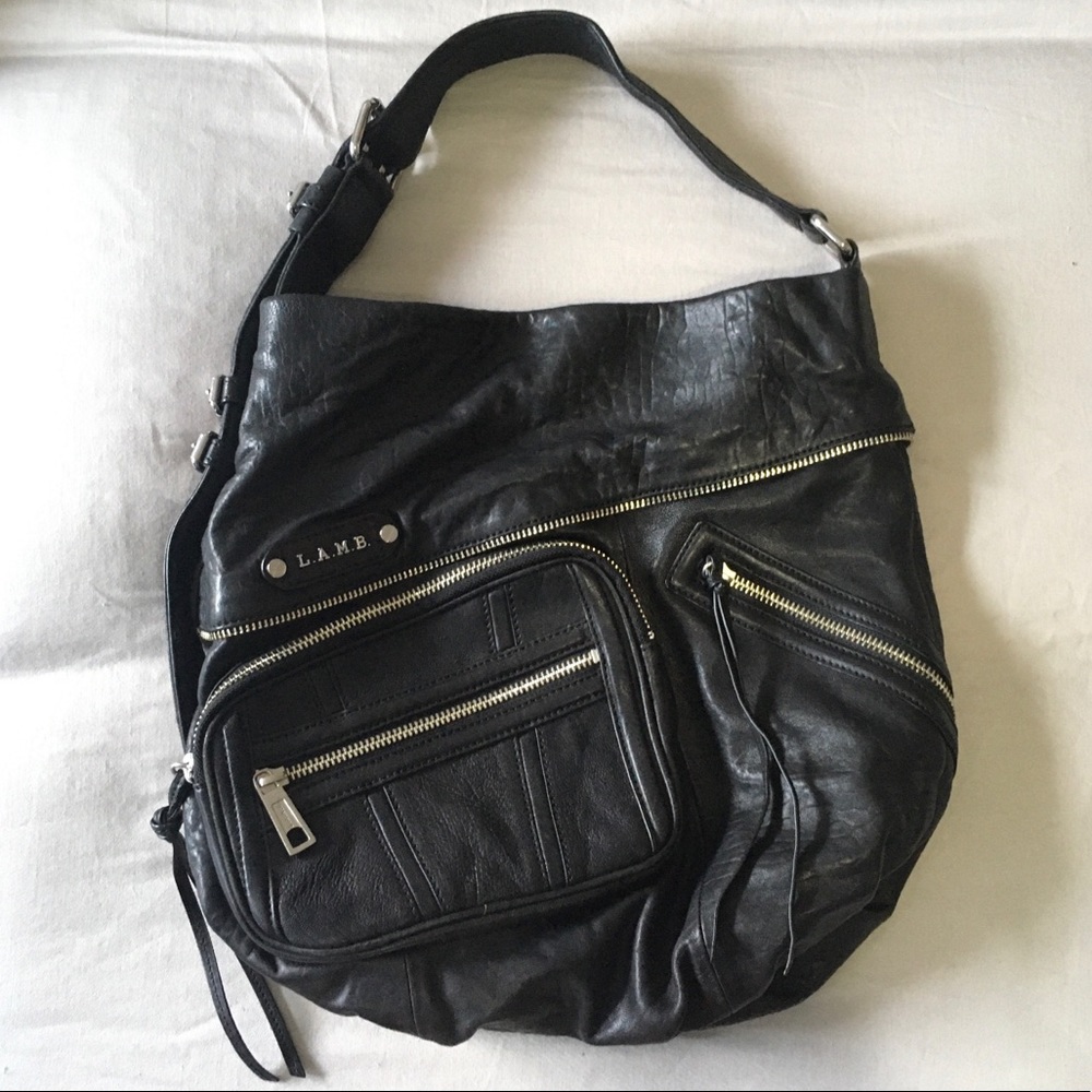 L.A.M.B. Gwen Stefani Leather Hobo Bag Black